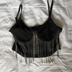Black Fringe Chain Crop Top